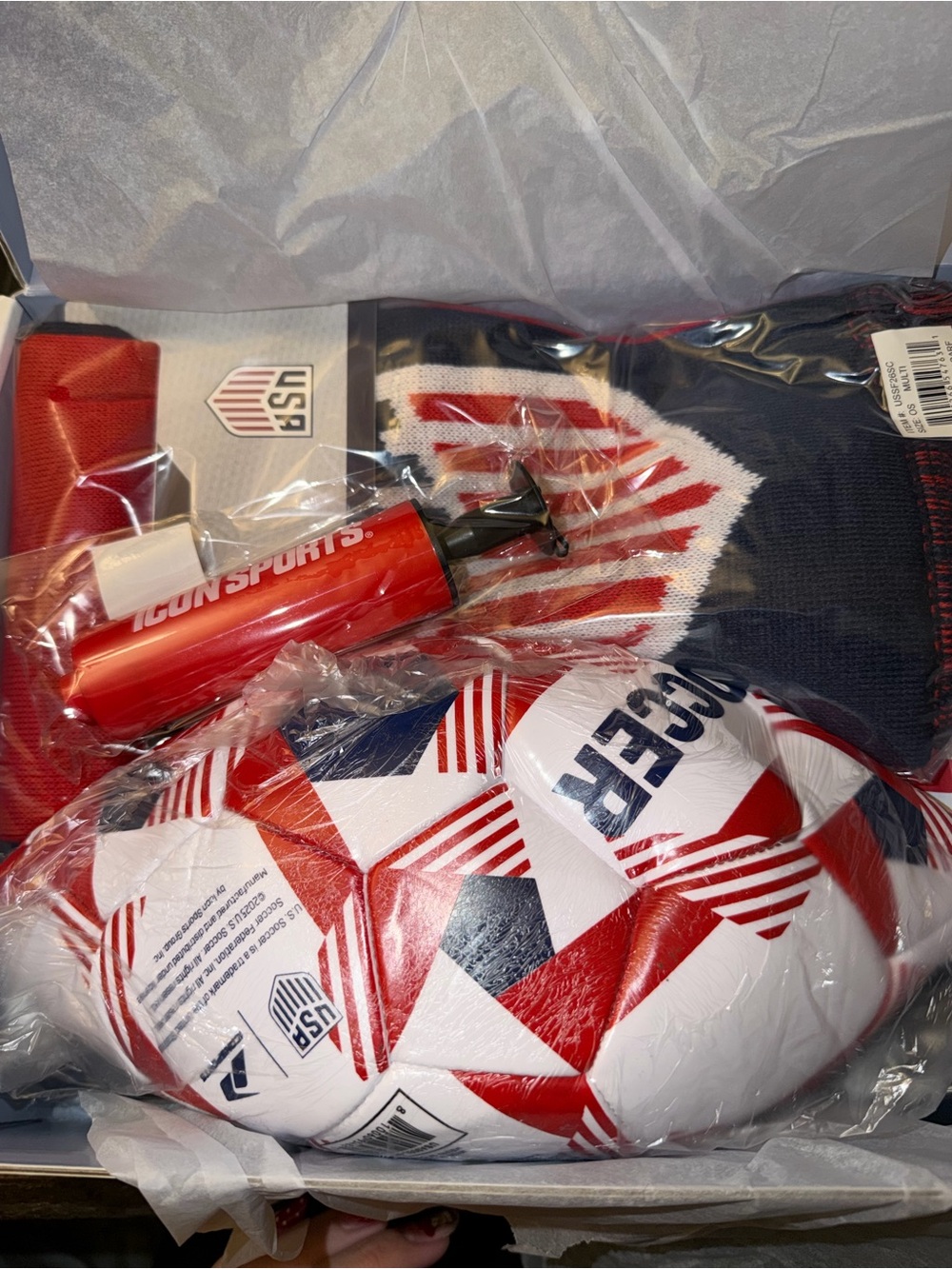 Men's Athletic Soccer Scarf & USA Set - Red and Navy